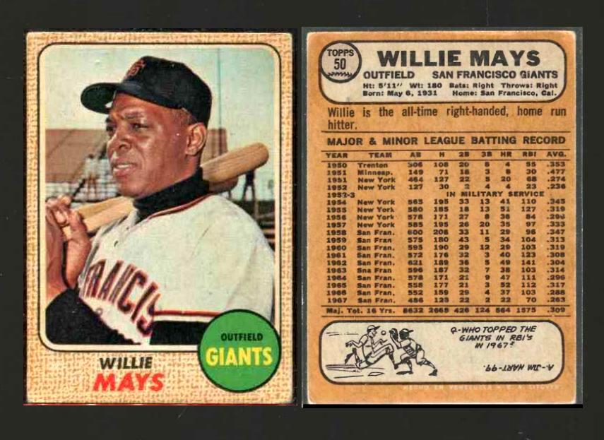 Willie Mays - 1968 Topps VENEZUELAN #50 (Giants)  cards value