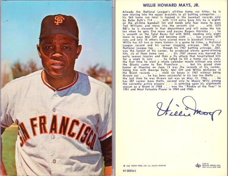 Willie Mays - 1968 Dexter Press  cards value