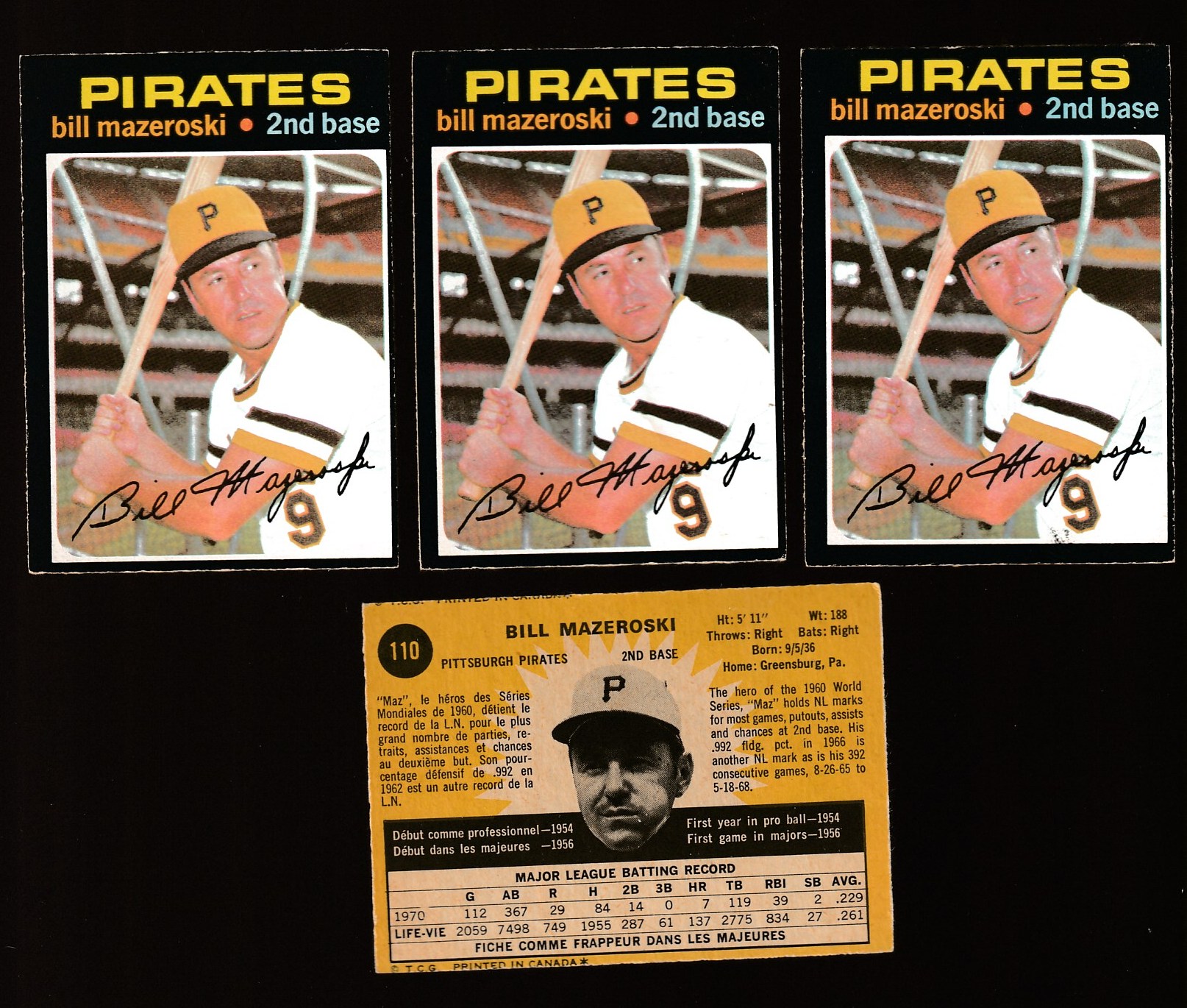 1971 O-Pee-Chee/OPC #110 Bill Mazeroski (Pirates)  cards value