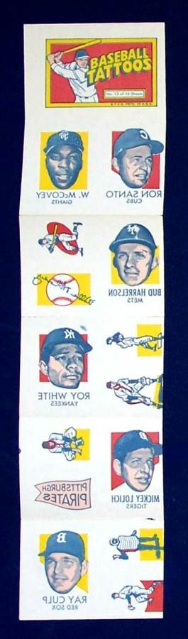 1971 Topps TATTOOS COMPLETE Sheet #13: Willie McCovey (2 diff.),Ron Santo  cards value
