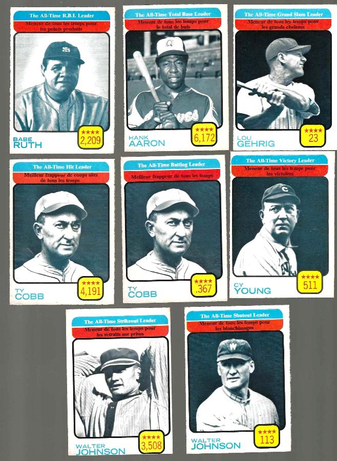 1973 O-Pee-Chee/OPC #471 -478 ALL-TIME LEADERS Complete Subset [#] Lot (8)  cards value