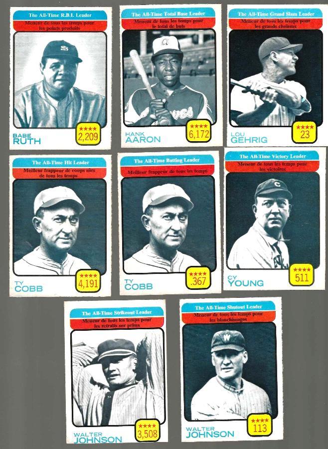 1973 O-Pee-Chee/OPC #471 -478 ALL-TIME LEADERS Complete Subset [#] Lot (8)  cards value