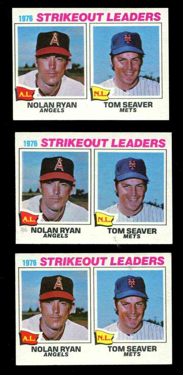 1977 Topps #  6 Nolan Ryan/Tom Seaver - Strikeout Leaders (Angels/Mets)  cards value