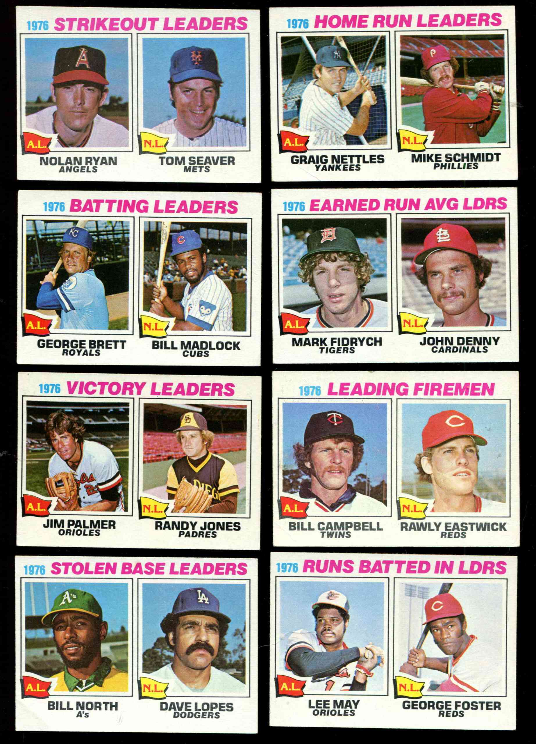 1977 Topps -  League Leaders COMPLETE 8-card Subset lot [#x EM]  cards value
