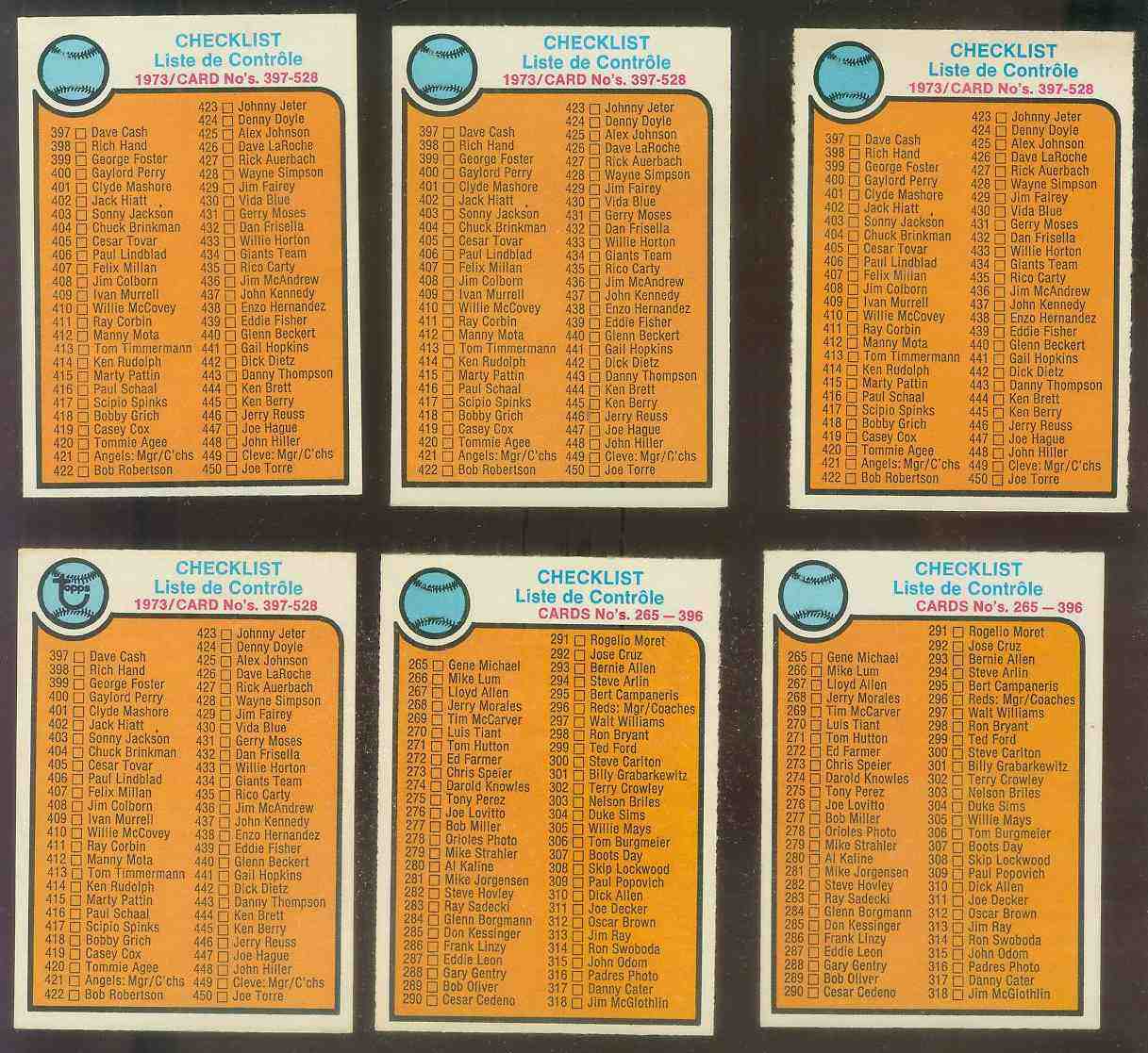 1973 O-Pee-Chee/OPC #453 Checklist (#397-528)  cards value