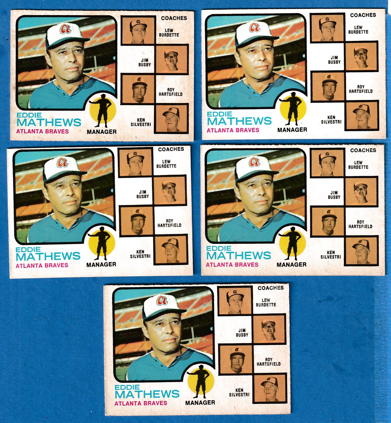 1973 O-Pee-Chee/OPC #237 Eddie Mathews 'Braves Coaches'  cards value