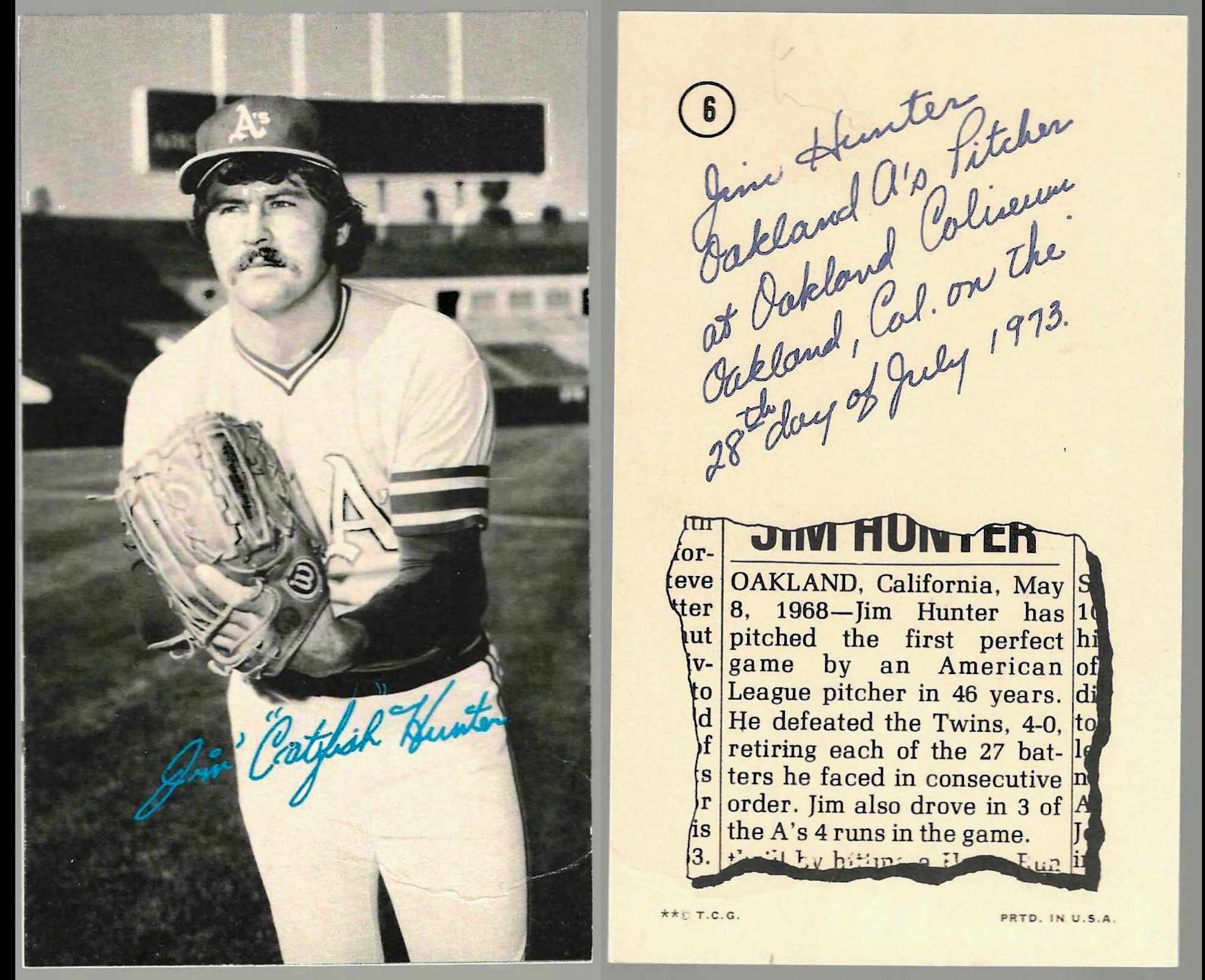 1974 Topps Deckle Edge UN-DECKLED PROOF [WB] # 6 Jim Hunter (A's)  cards value