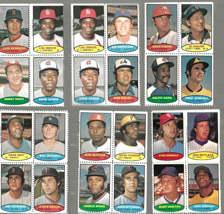 1974 Topps STAMPS PANEL-of-4  !!! ALL Hall-of-Famers !!! w/Hank Aaron !!!  cards value