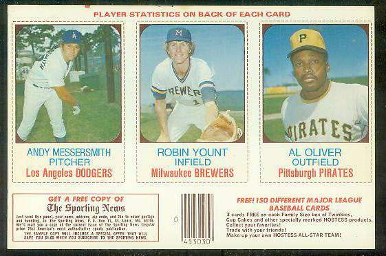 1975 Hostess PANEL  w/Ads # 79-80-81 ROBIN YOUNT ROOKIE  cards value