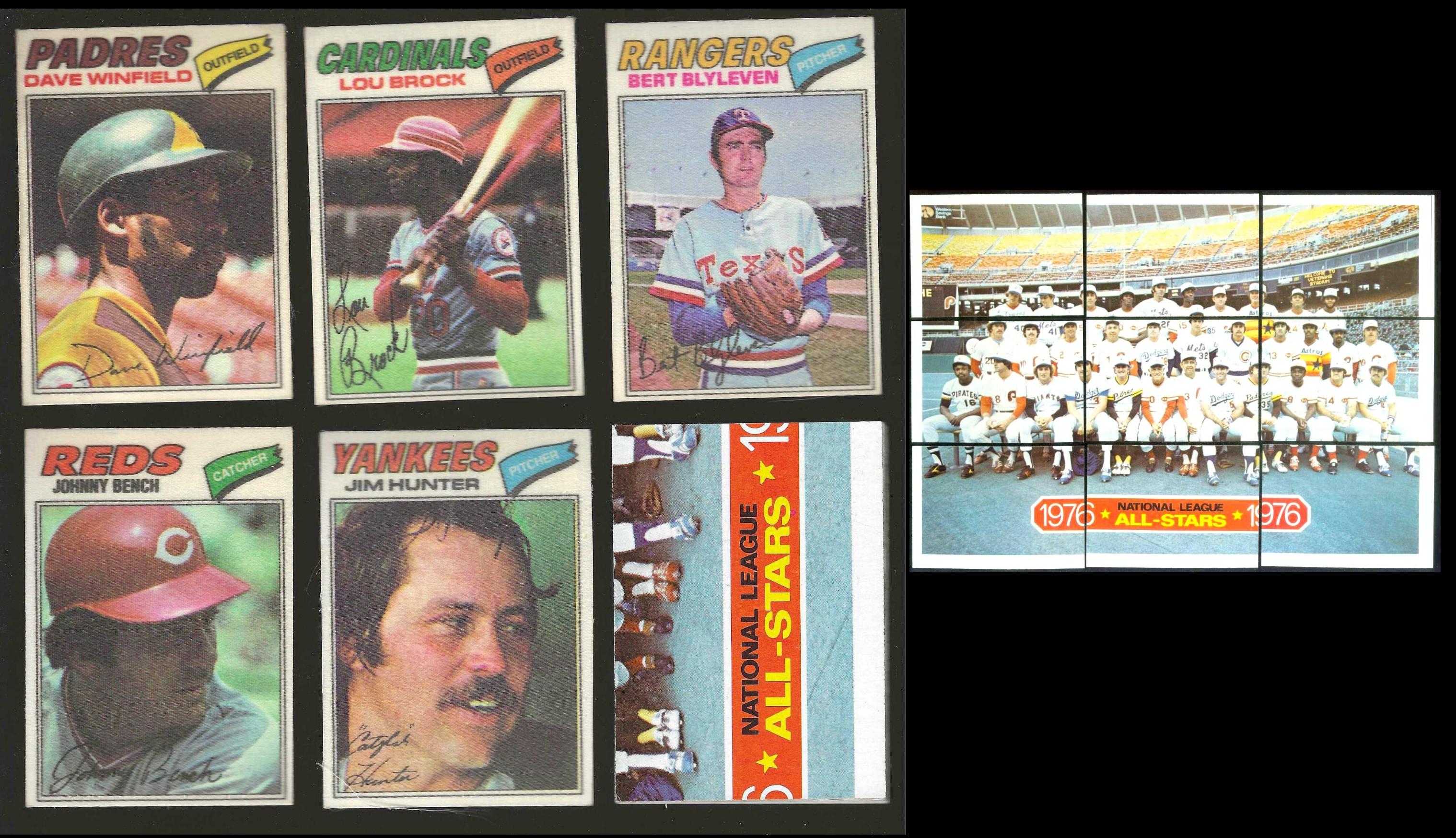 1977 Topps  Cloth Stickers - Lot (5) HALL-of-FAMERS + N.L. 9-card puzzle  cards value