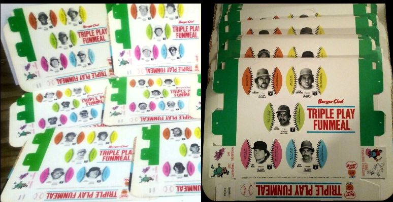 1977 Burger Chef -  Lot (9) UNFOLDED Funmeal Boxes COMPLETE TEAM SETS  cards value