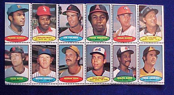 1974 Topps STAMPS SHEET #10 Jim Palmer, Frank Robinson, Al Kaline  cards value