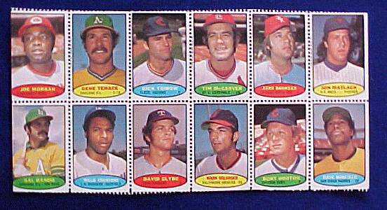 1974 Topps STAMPS SHEET #15 DAVE WINFIELD ROOKIE, Joe Morgan, Gene Tenace  cards value