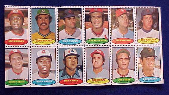 1974 Topps STAMPS SHEET #16 HANK AARON, Joe Morgan, Johnny Bench  cards value