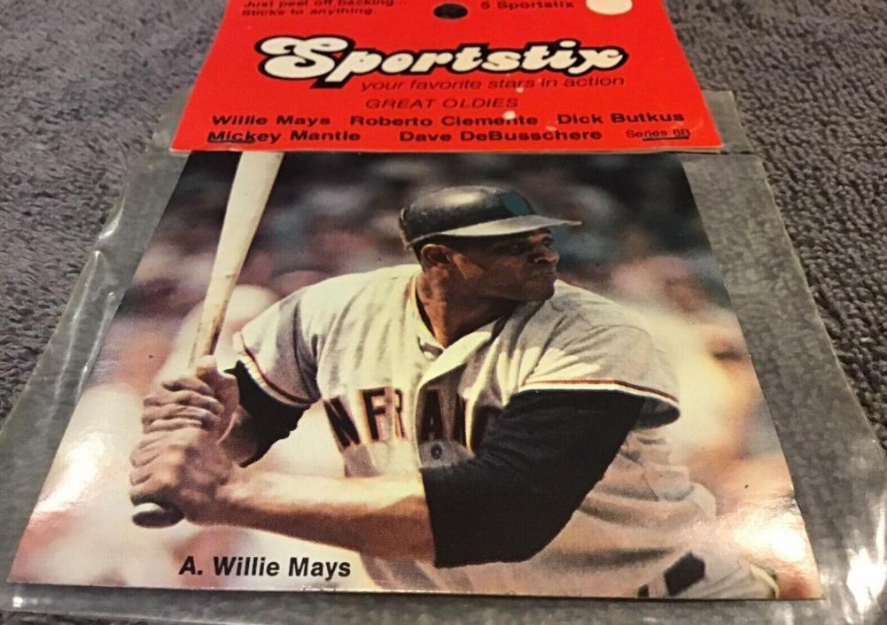 Willie Mays - 1976 Sportstix Stickers - COMPLETE SET (5) w/MICKEY MANTLE !  cards value