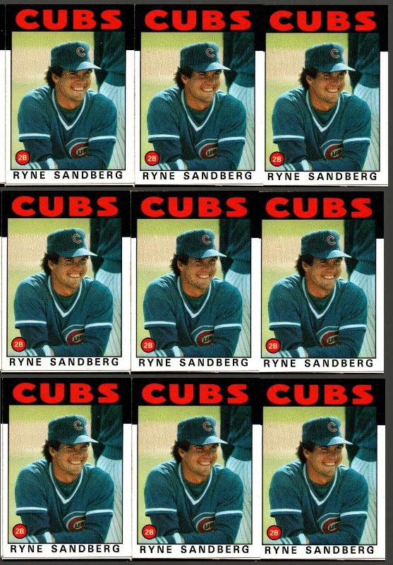 1986 Topps #690 Ryne Sandberg - Lot of (100) (Cubs,HOF)  cards value