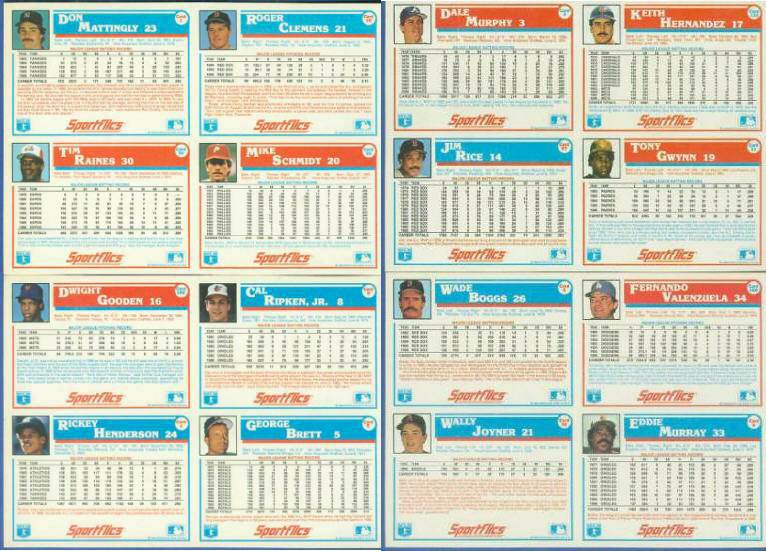 1987 Sportflics DEALER  PANELS - COMPLETE SET of 4 panels with MAJOR STARS!  cards value