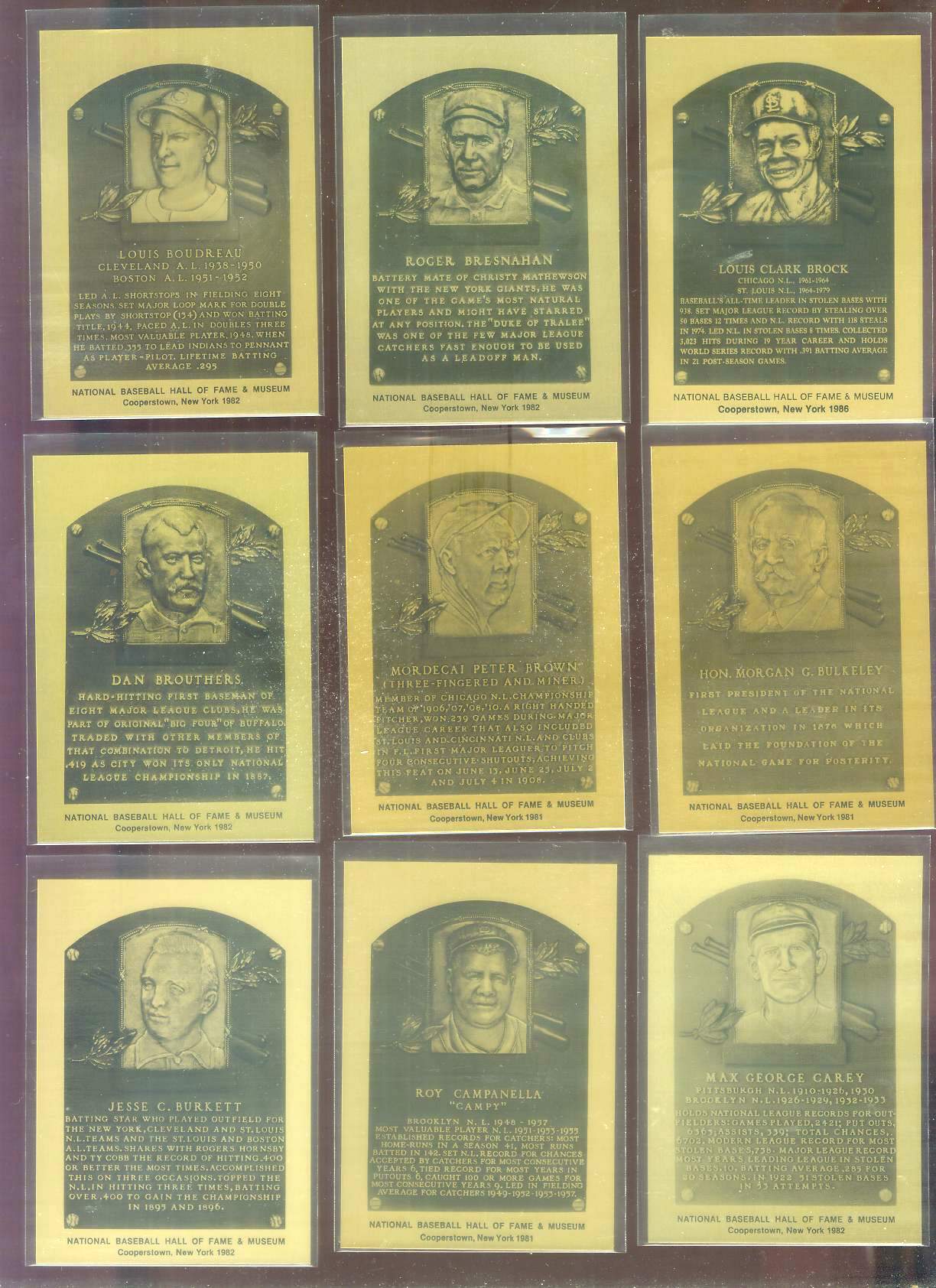1981-89 Hall-of-Fame METAL PLAQUE #190 Lou Brock  cards value