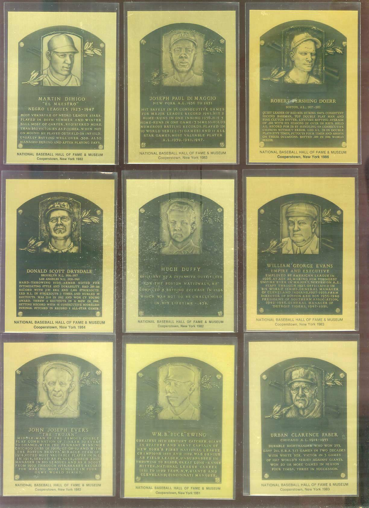 1981-89 Hall-of-Fame METAL PLAQUE #171 Joe Dimaggio  cards value
