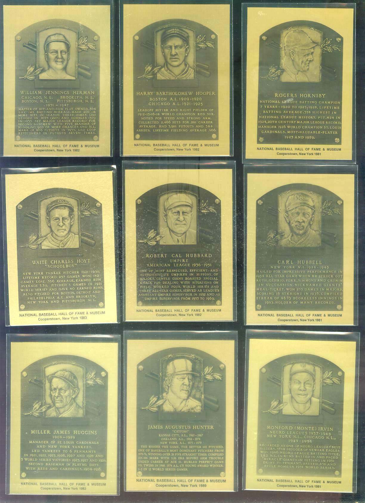 1981-89 Hall-of-Fame METAL PLAQUE #198 Catfish Hunter  cards value
