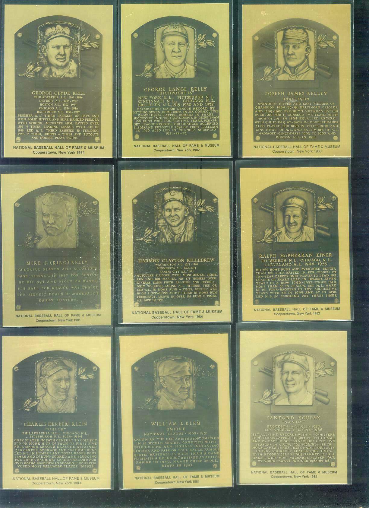 1981-89 Hall-of-Fame METAL PLAQUE #188 Harmon Killebrew  cards value