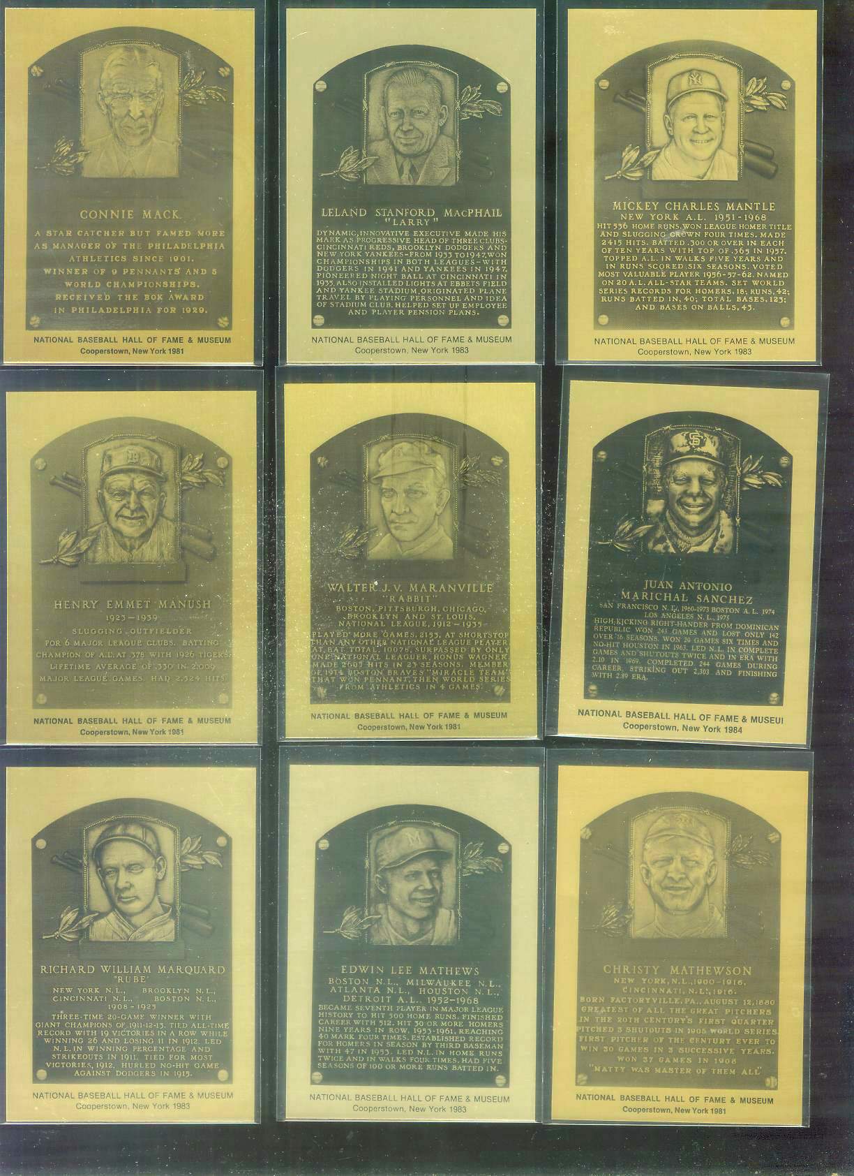 1981-89 Hall-of-Fame METAL PLAQUE #  5 Christy Mathewson  cards value