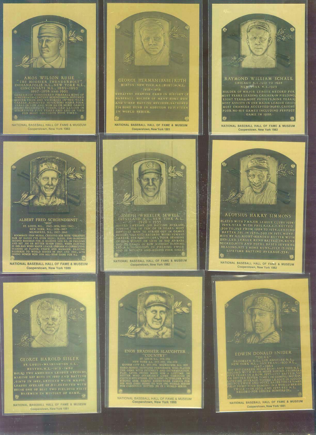 1981-89 Hall-of-Fame METAL PLAQUE #  7 Babe Ruth  cards value