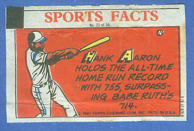 1981 Topps Thirst Break #21 Hank Aaron 'Home Run Record'  cards value