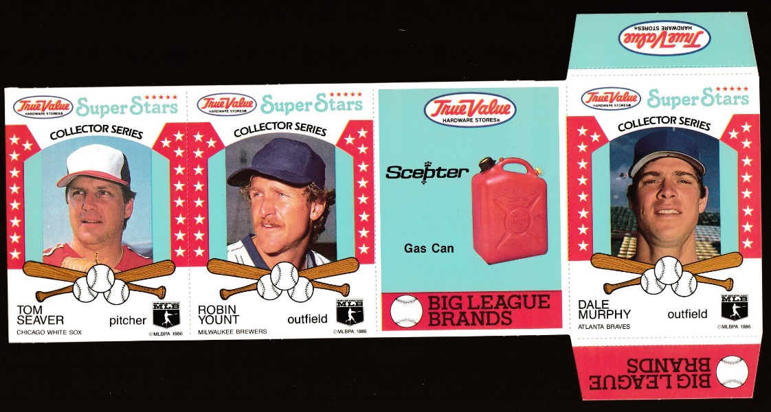 1986 True Value UNFOLDED PANEL/PROOF - Tom Seaver/Robin Yount/Dale Murphy  cards value