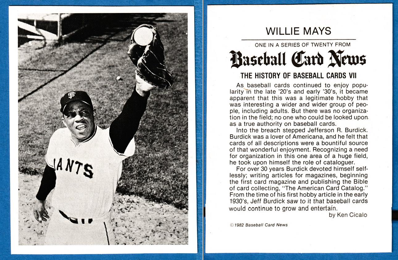Willie Mays - 1982 Baseball Card News #7 PROMO - SQUARE CORNERED Variation  cards value