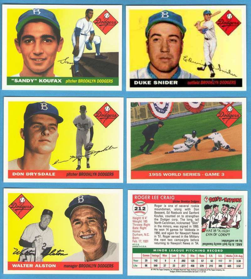 1995 Topps  Archives 1955 Brooklyn Dodgers - Near Complete Set/Lot (28/30) Baseball cards value