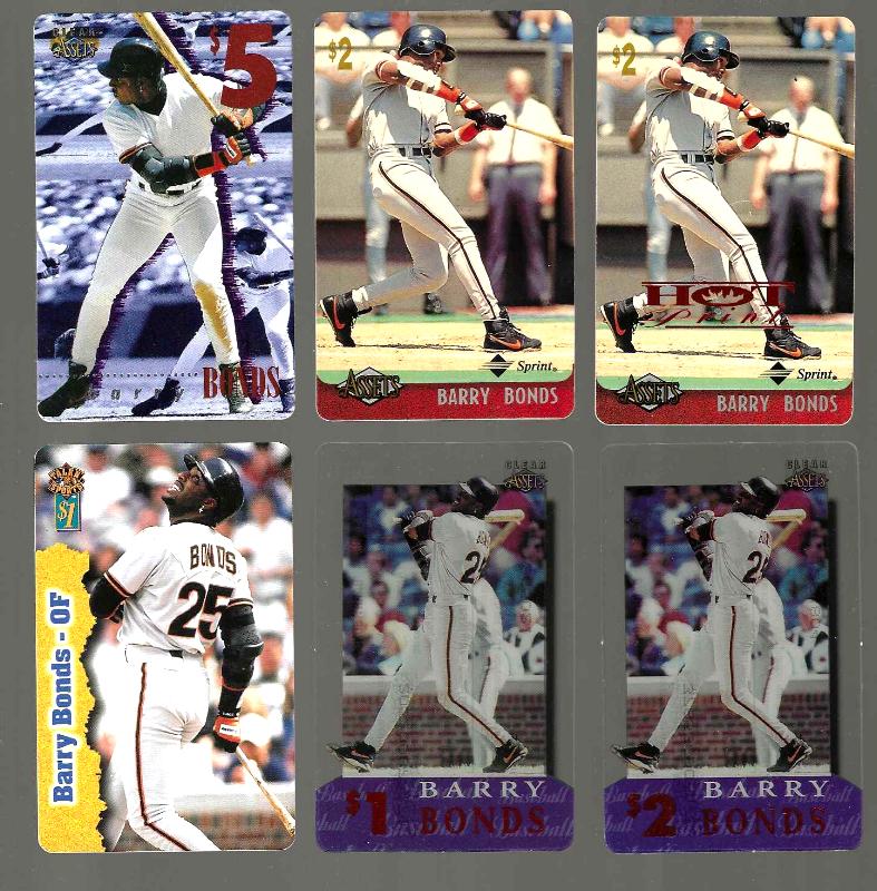 Barry Bonds - PHONE CARDS (1997/98) - Lot of (6) diff. w/LIMITED EDITION  cards value