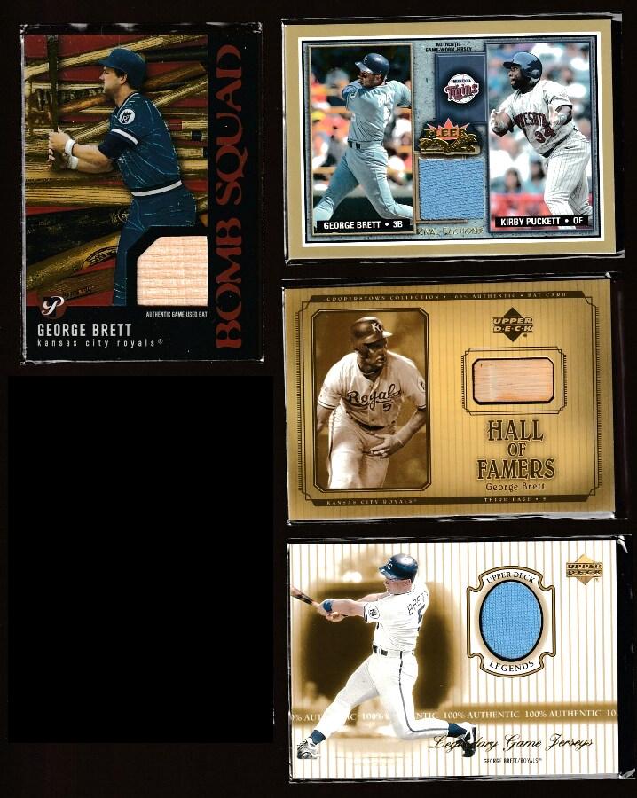 George Brett -  Lot of (4) GAME-USED BAT/JERSEY cards (Royals)  cards value