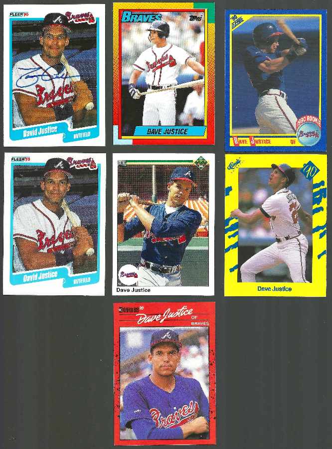 David Justice - Lot of (7) '90 ROOKIEs - (6) diff + 1 autographed (Braves)  cards value