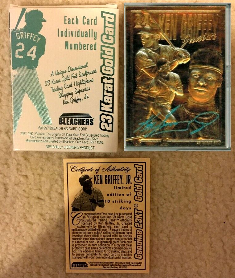 Ken Griffey Jr - 1997 BLEACHERS 23 KARAT GOLD - In Original Box w/COA  cards value