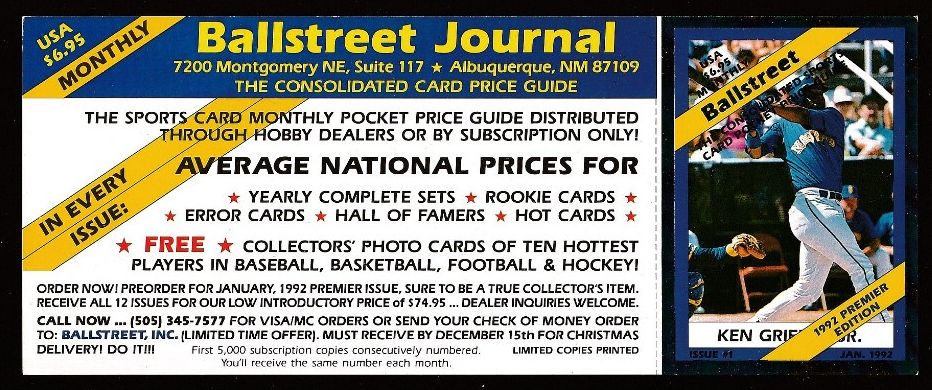 Ken Griffey - 1992 Ballstreet Magazine PROMO PANEL (Mariners)  cards value