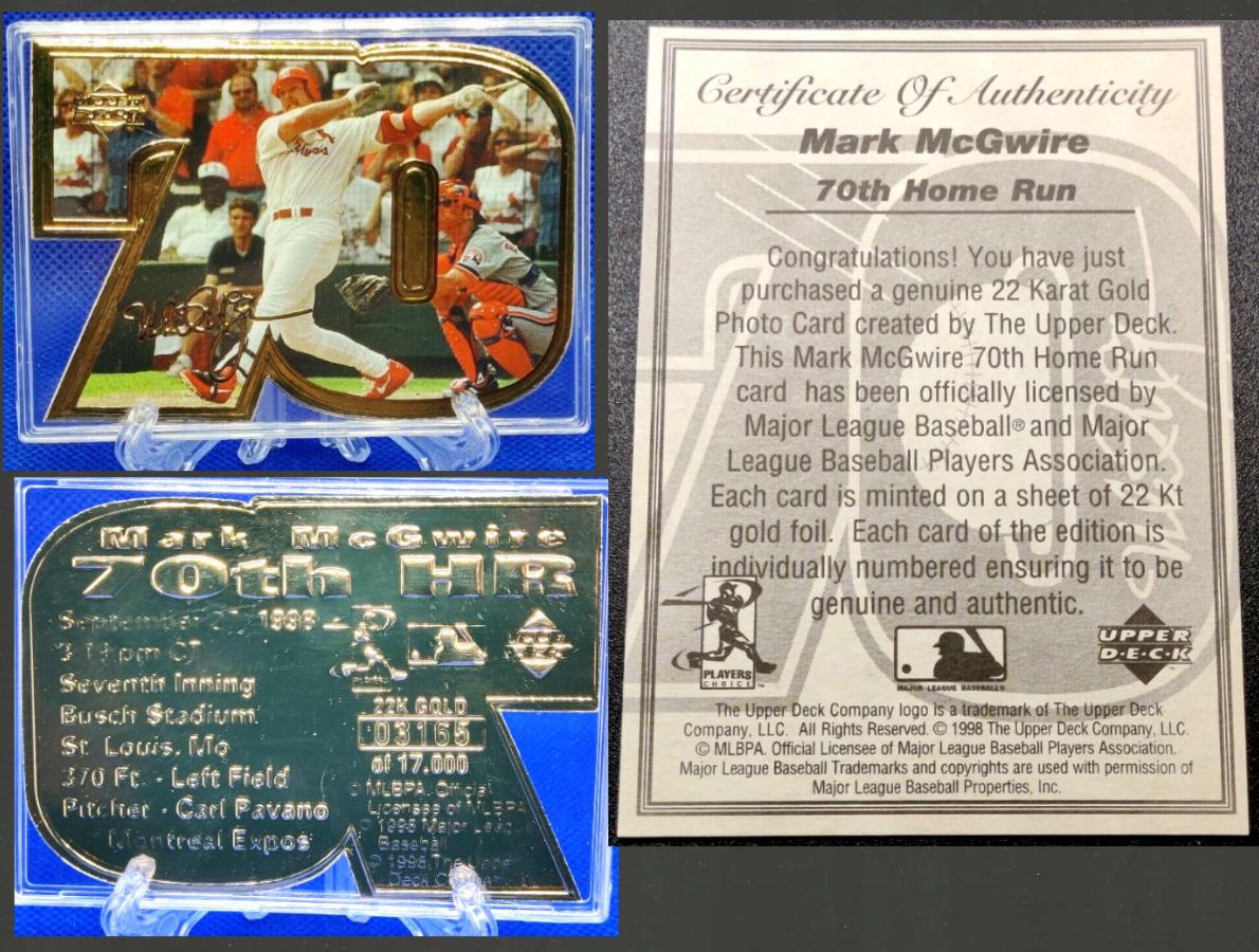 Mark McGwire - 1998 Upper Deck - 22kt GOLD DIE-CUT Photo Card (Cardinals)  cards value