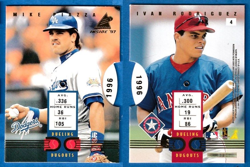 Mike Piazza - 1997 Pinnacle Inside Dueling Dugouts #4 w/Ivan Rodriguez  cards value