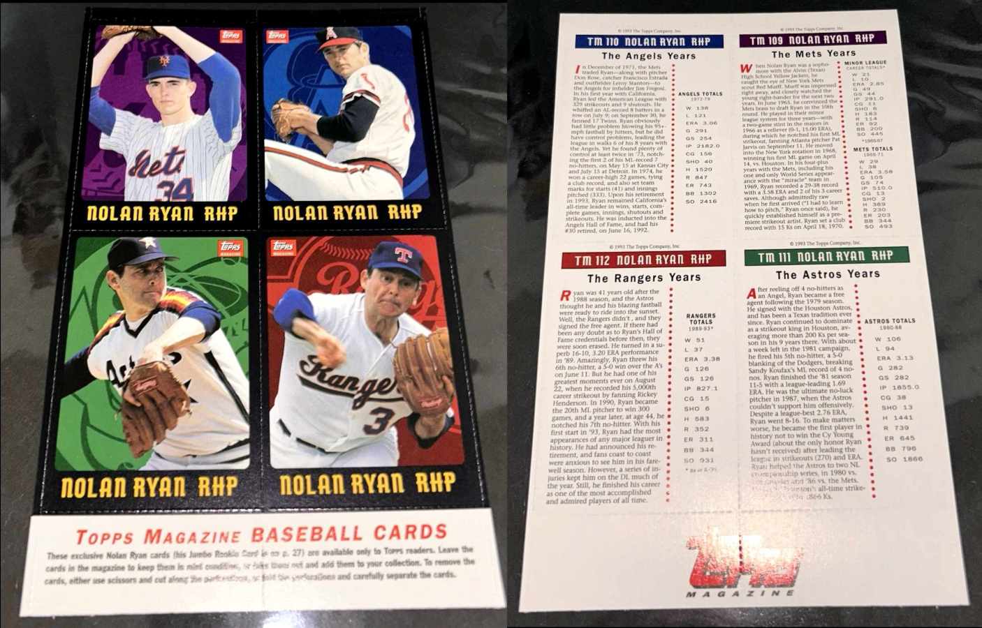 1993 Topps Magazine - NOLAN RYAN - 4-Card Panel  cards value