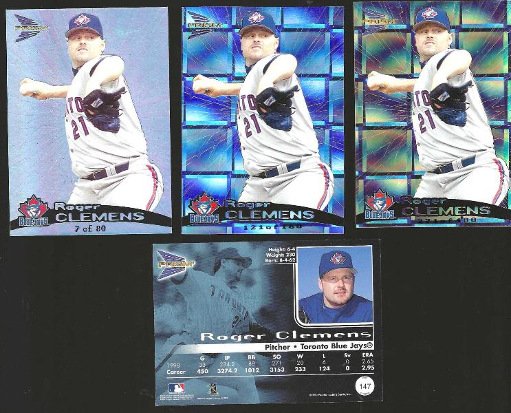 Roger Clemens - 1999 Pacific Prism #147 HOLO PURPLE [#/320] (Blue Jays)  cards value