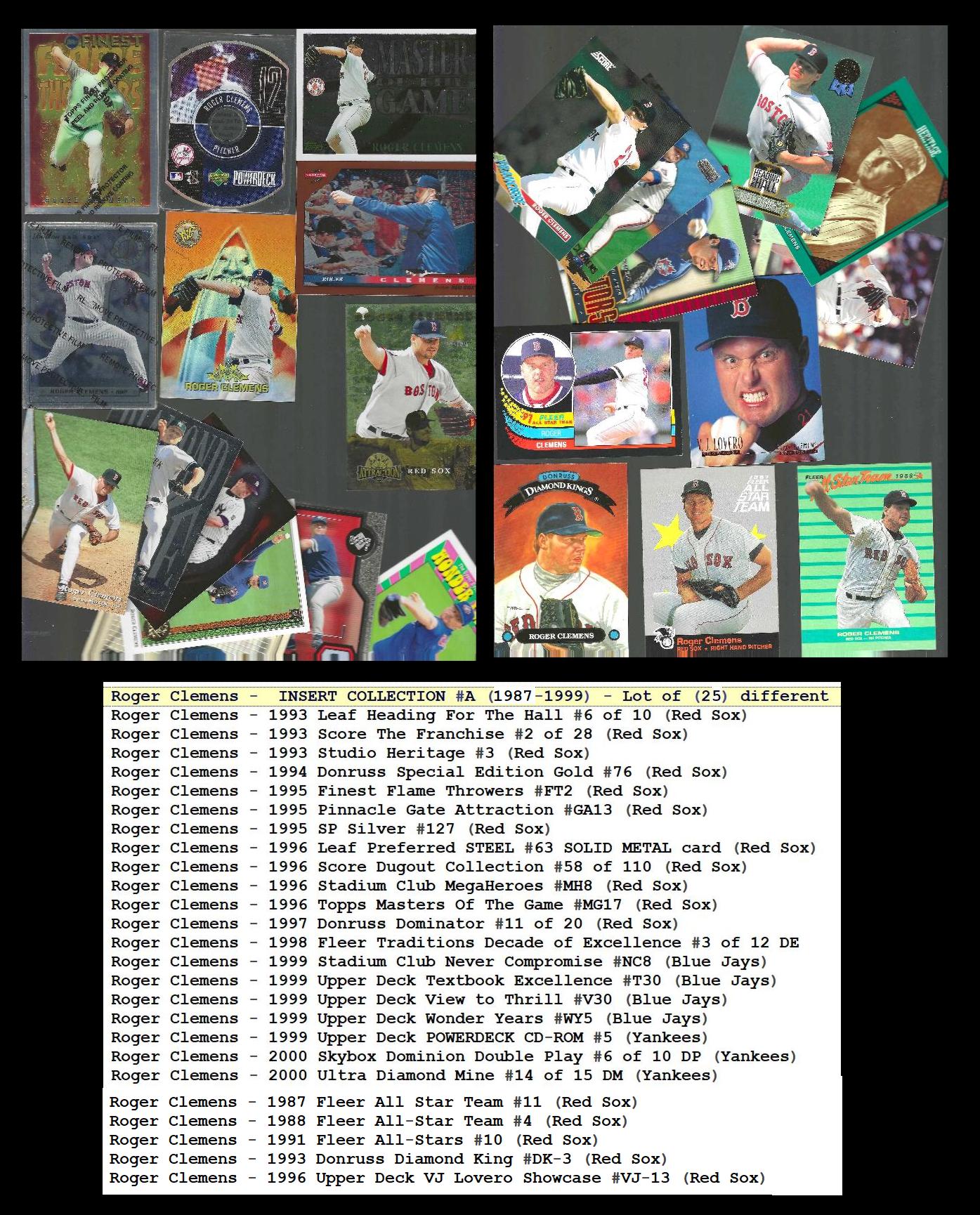 Roger Clemens -  INSERT COLLECTION #A (1987-1999) - Lot of (25) different  cards value