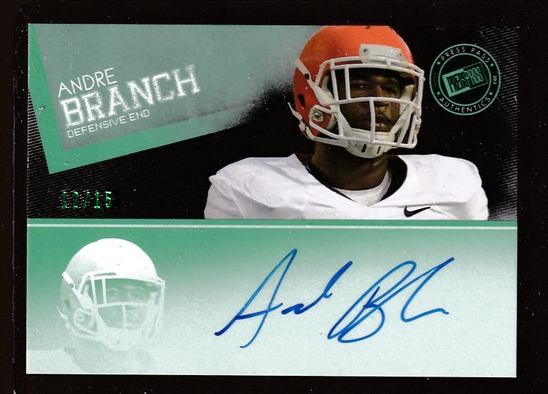 Andre Branch - 2012 Press Pass Authentics AUTOGRAPH ROOKIE [#/15](Clemson)  cards value