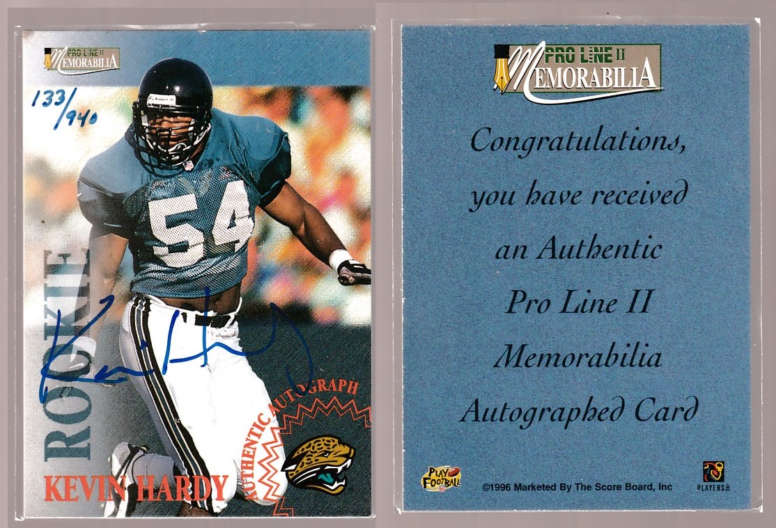 Kevin Hardy - 1996 Pro Line II Memorabilia ROOKIE AUTOGRAPH  cards value