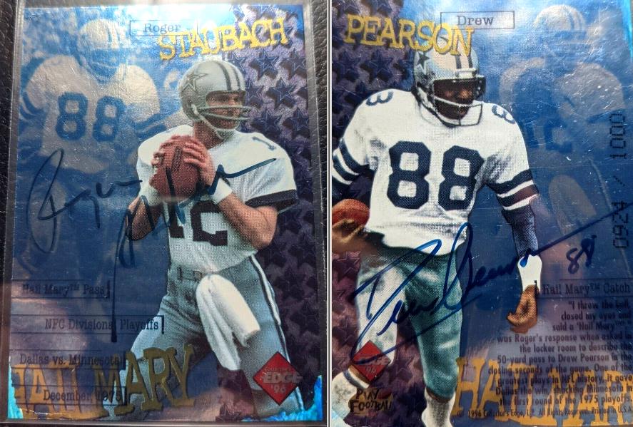 Roger Staubach - 1996 Edge 'Hail Mary Pass/Catch' DUAL-AUTOGRAPED(Cowboys)  cards value