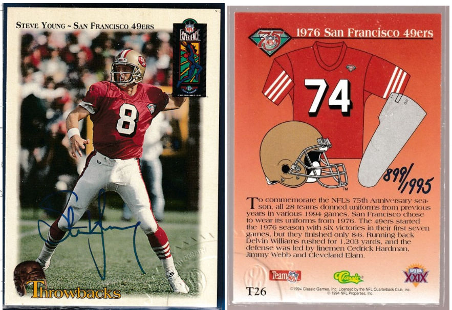 Steve Young - 1994 Classic NFL Experience #T26 AUTOGRAPH (49ers)  cards value