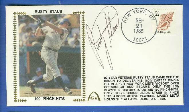Rusty Staub - 1985 AUTOGRAPHED Gateway Cachet '100 PINCH-HITS' (Mets)  cards value