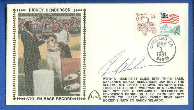 Rickey Henderson - 1991 AUTOGRAPHED Gateway Cachet 'STOLEN BASE RECORD'  cards value