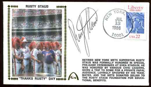 Rusty Staub - 1986 AUTOGRAPHED Gateway Cachet 'THANKS RUSTY DAY' (Mets)  cards value