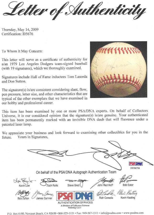 1979 Dodgers - Autographed Team Baseball [#ed3-02] w/19 Signatures  cards value