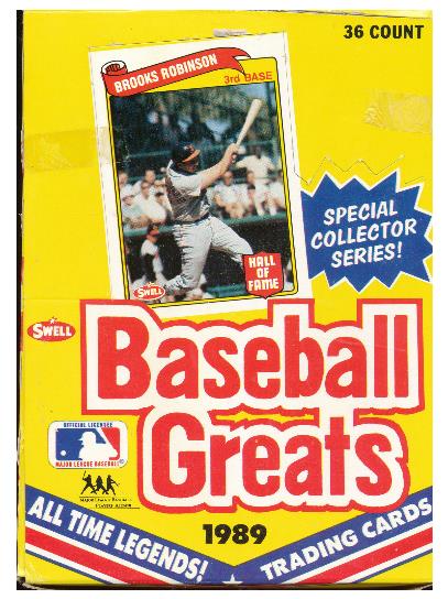 1989 Swell BASEBALL GREATS - Wax Box (36 packs,10 cards/pack=360 cards)  cards value